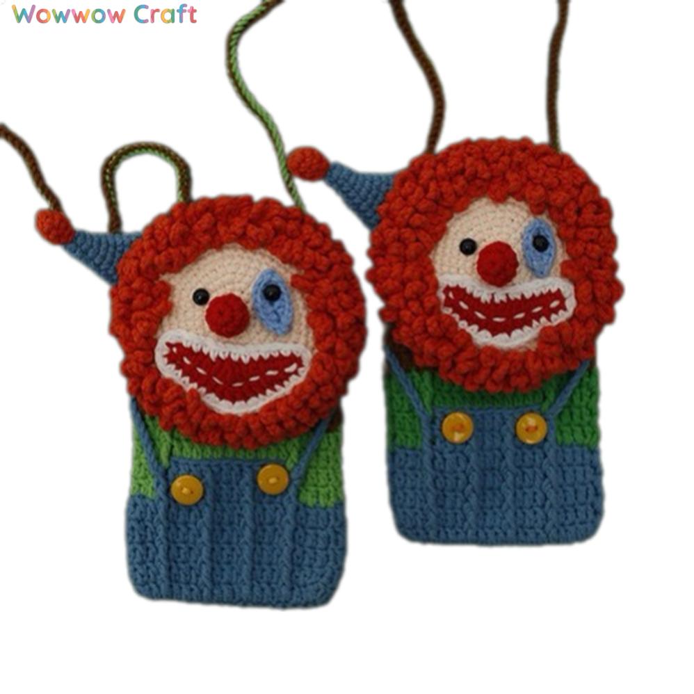 Mini Bags,Handmade Crochet Bags,Clown Hand Crocheted Phone Bag - Hand Crocheted Mini Bag